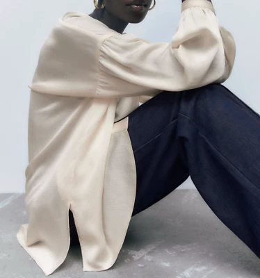 ZARA OVERSIZED BLOUSE KAFTAN TOP WITH BUTTON & LONG SLEEVE new - Image 1 of 4