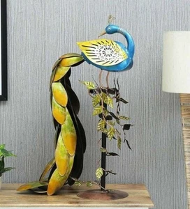 Collectibles Figurines Antique Peacock Stand Table Decor Multicolor Metal Statue - Picture 1 of 8