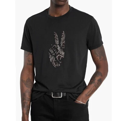John Varvatos Men's Peace Sign Embroidery Burnout Fabric Crew T-Shirt Black - Image 1 of 4