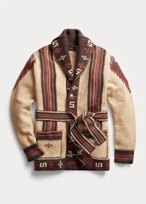 RRL Ralph Lauren Hand Knit Southwestern Brown Ranch Belted Cardigan Men Medium M - Image 1 of 3