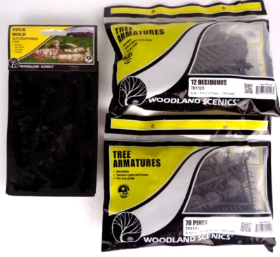 WOODLAND SCENICS - 70 PINE - 12 DECIDUOUS TREE ARMATURES ROCK MOLD OUTCROPPING - Image 1 of 4