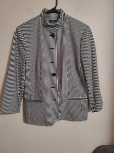 Chaps Damen Blazer Größe 16 100% Baumwolle schwarz-weiß gestreift - Bild 1 von 4