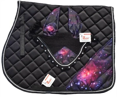 JUEGO DE ALMOHADILLAS DE SILLÍN GALAXIA INGLÉS VELO MOSCA OREJA DE CABALLO RED CAPÓ DIAMANTE ZAINEE Foto 1 de 4