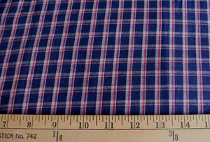 HOMESPUN PLAID NAVY RED  & TAN  100% COTTON FABRIC 27X43 + INCHES - Picture 1 of 2