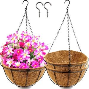 2 Pack 12 Inch Hanging Planter Basket Outdoor Large Hanging Flower Pots Indoor w - Picture 1 of 12