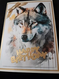 New - Handmade Wolf Themed Birthday Card Size 8'' x 6'' - Picture 1 of 5