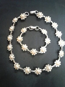 Vintage Pearl And CZ Stainless Choker/Necklace and Bracelet Set - Picture 1 of 7