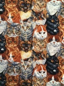 Robert Kaufman Cotton Fabric Remnant 34.5" L x 42" W CATS Brown Black Grey  - Picture 1 of 3