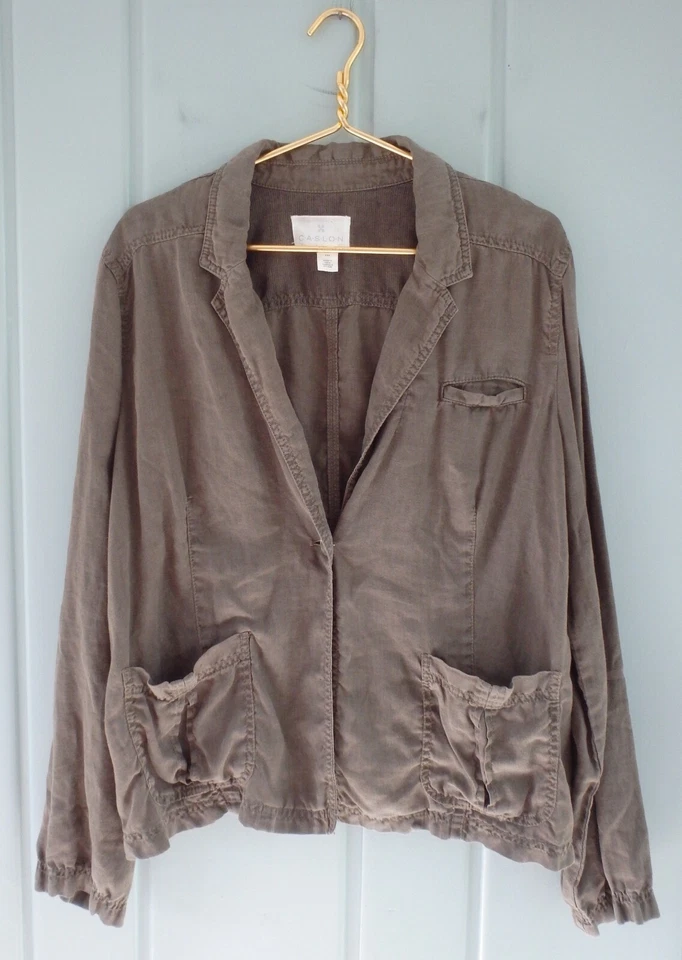 Chaqueta Blazer Caslon Mujer Plus XXL 2X 100% Marrón Lino Boho Carrera Trabajo 18W 20 Foto 1 de 4