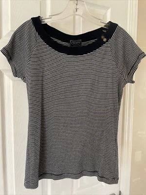 Blusa Top Chaps Mujer Preciosa Azul Blanco Rayas Talla M Manga Corta Foto 1 de 3