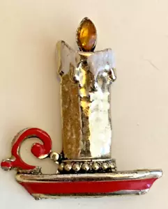Candela di Natale vintage, spilla/spilla candelabro, fiamma strass ambra, bianco M - Foto 1 di 3