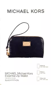Michael Kors Essential Zip Wallet Wristlet Black Python Embossed Black Leather - Picture 1 of 4
