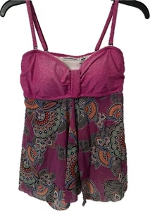 Croft & Barrow Size 10 Women Fuchsia Paisley Flyaway Tankini Swim Top - Picture 1 of 6