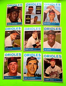 Lot of 9 1964 Topps BALTIMORE ORIOLES  vintage baseball  DAVE McNALLY, WES STOCK - Picture 1 of 4