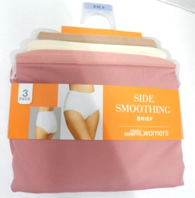 Blissful Benefits By Warners 3 Pair Side Smoothing Brief XXL9, pink,cream, beige - Image 1 of 3