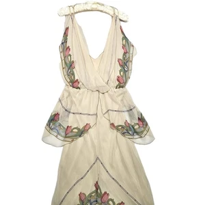 Vintage Kay Kipps transparentes Midikleid Damen S Fee Blumen Tulpe asymmetrisch Chiffon - Bild 1 von 16