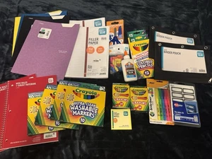 School Supplies Bundle CRAYONS MARKERS PENS PENCILS NOTEBOOKS GLUE New! - Picture 1 of 3
