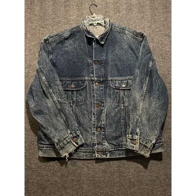 Vintage Lee Easy Rider Black Denim Jacket Mens Distress Green Stitch XL USA EUC - Image 1 of 4