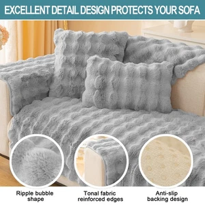 Faux Fur Couch Cover Plush Sofa Couch Cover Non Slip Sectional Sofa Slipcovers - Picture 1 of 7
