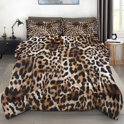 Conjunto de edredom tamanho King, leopardo chita animal retrô macio 3 peças roupa de cama para - Imagem 1 de 4
