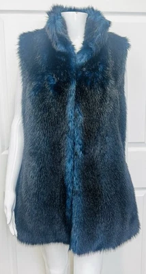 Nuevo Chaleco Vegano Marca AQUA Azul Real Piel Sin Mangas Abrigo Largo M Foto 1 de 4