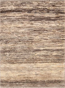 Soft Plush Modern Gabbeh Area Rug 4x5 Ft Hand-Knotted Neutral Tones Wool Carpet - Picture 1 of 13