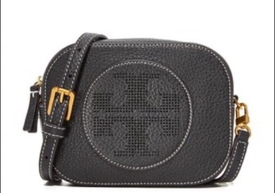 Tory Burch Perforated Logo Women Crossbody Bag Black Purse Modern Travel Boho - Image 1 of 4