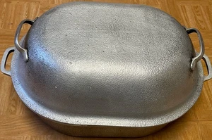 Girarrosto Pre-1936 Silver Seal Vintage 12x17" con coperchio pentole alluminio raro - Foto 1 di 13