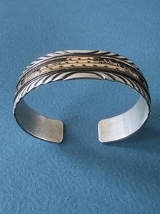 Antique Navajo Mark Yazzie .925 Sterling Silver 1/20 12k GF Cuff Bracelet 31.9gr - Picture 1 of 11