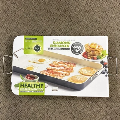 Plancha de doble quemador antiadherente de cerámica GreenPan Rio Collection - negra 18x11 Foto 1 de 4