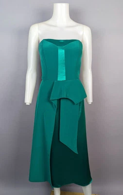 Mikael Aghal Emerald Green Cocktail Dress Strapless Fit & Flare Midi Formal Sz 8 - Изображение 1 из 4