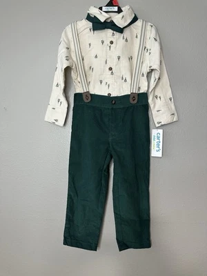 Carter's Child of Mine Holiday Bowtie Suspender 3pcs Suit Green White Boys 2T - image 1 of 4