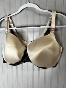 Cacique Bra Womens 42DD Beige Black Lightly Lined Balconette Lace Underwire - Picture 1 of 7