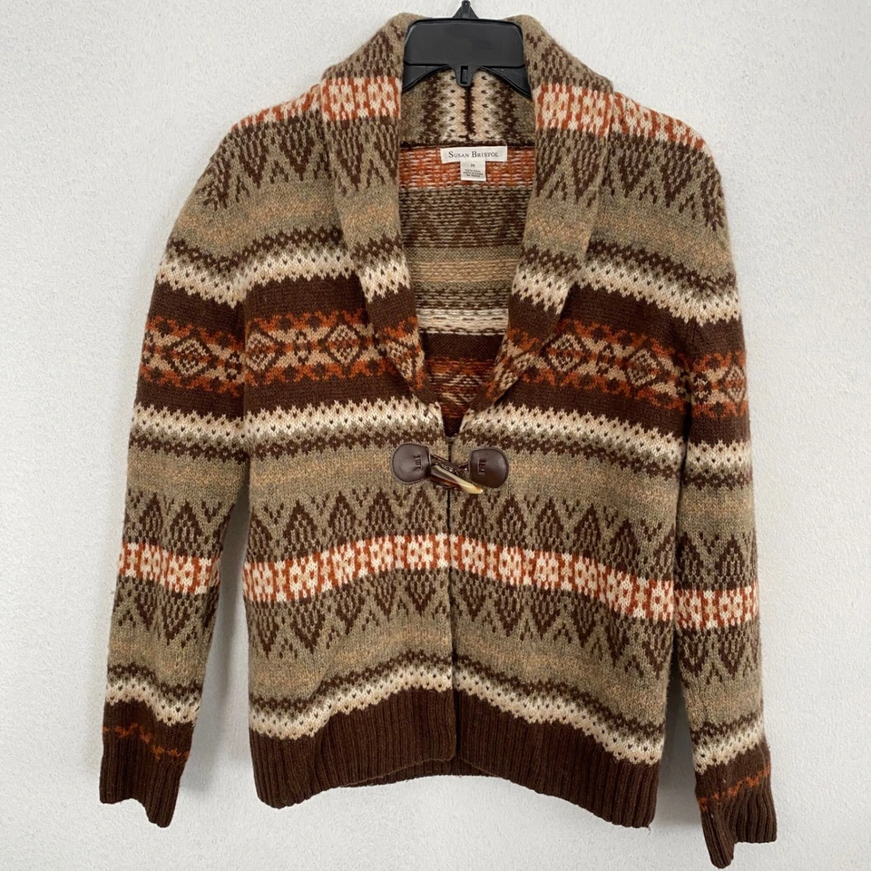 Susan Bristol Wool Fair Isle Nordic Toggle Cardigan Sweater Womens M - Image 1 of 4
