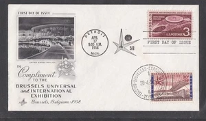 USA / BELGIUM 1958 ARTCRAFT DOUBLE FDC BRUSSELS BELGIUM EXHIBITION + CACHET - Picture 1 of 1