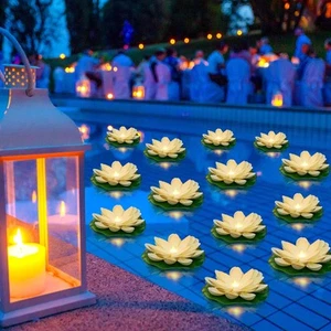 Liliful 36 Pcs Lotus Floating Lanterns Lifelike Artificial Flowers for Pool w... - Picture 1 of 7