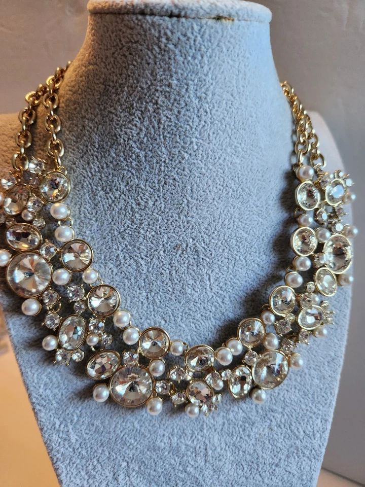Enorme collar llamativo Natasha 16-19" tono dorado diamantes de imitación transparentes Foto 1 de 4