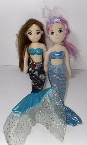 Two Aurora Mermaid Plush - Blonde, Brunette, Sequins, Holographic - Picture 1 of 12