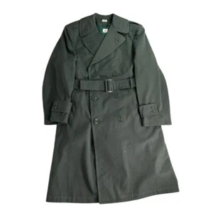 Vintage US Military Wool Gabardine Overcoat Green Vietnam War 1971 Mens 34S - Picture 1 of 12
