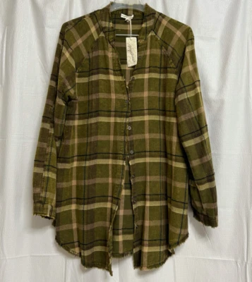Mystree женщин зеленый клетку хлопок Freyed края рубашка на пуговицах, размер L, новый с Ярлыками - Изображение 1 из 4
