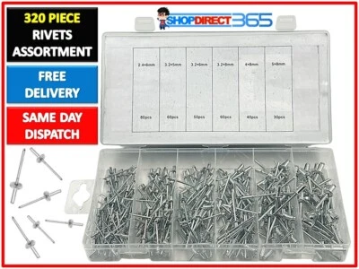 COBRA Assorted 320pc Standard Open Aluminium Steel Blind Pop Rivets Variation Box 4-30