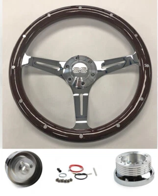 Volante Chevelle El Camino Nova Madera Oscura con Radios Cromados 15" Tapa SS Foto 1 de 4