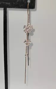Earring Single Threader Rhinestone Clusters White Copper - Picture 1 of 10