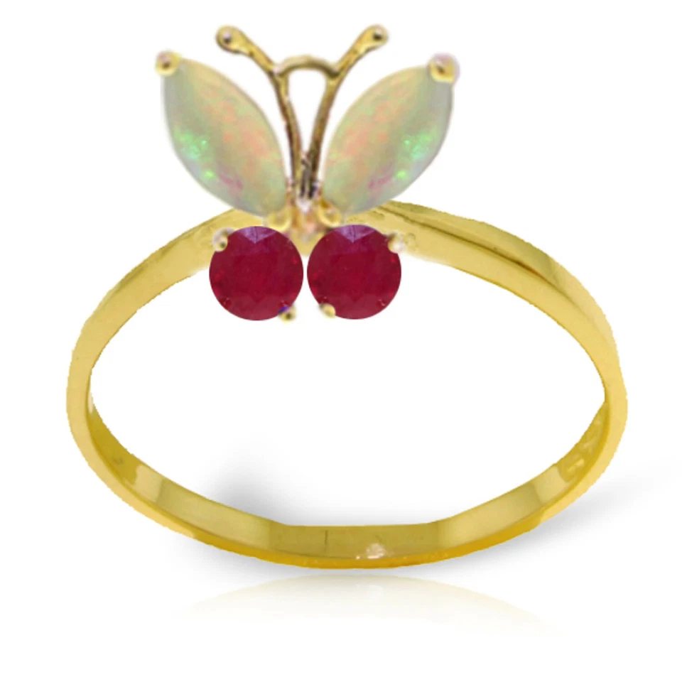 Brand New 0.7 CTW 14K Solid Gold Butterfly Ring Opal Ruby Foto 1 de 1