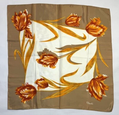 Paoli Bufanda Floral Acetato 27” Cuadrado Marrón, Naranja, Blanco De Colección Foto 1 de 4