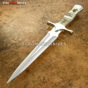 Hand Forged D2 Steel Full Tang Hunting Battle Ready Dagger Knife Stag Antler - Picture 1 of 4