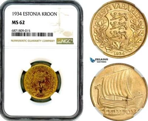 AJ054, Estonia, 1 Kroon 1934, NGC MS62 - Picture 1 of 1