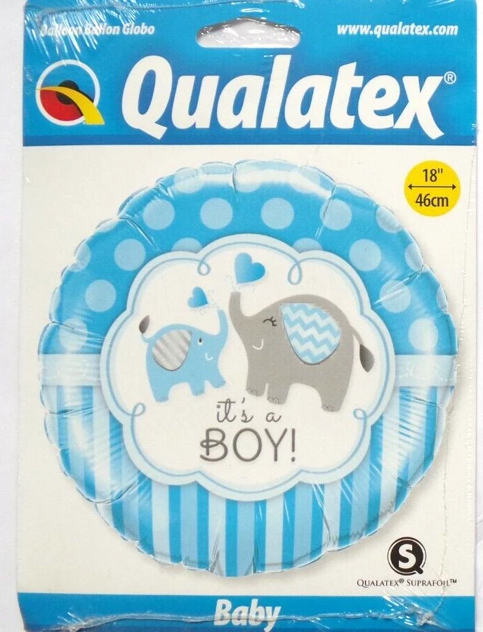 Qualatex Helium Foil Balloon 18" New Baby It's a Boy with Cute Elephants Foto 1 de 1