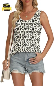 Tank-Tops-For-Women 2025 Summer Sleeveless Casual Pleated Shirts Trendy Scoop Ne - Picture 1 of 6