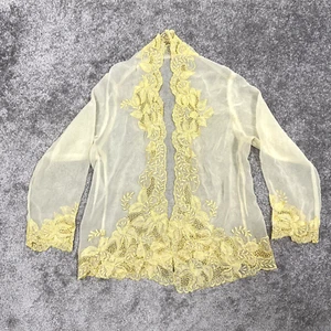 Vintage Traditional Indonesia Blouse Top Women's Small Intricate Lace Yellow - Picture 1 of 9